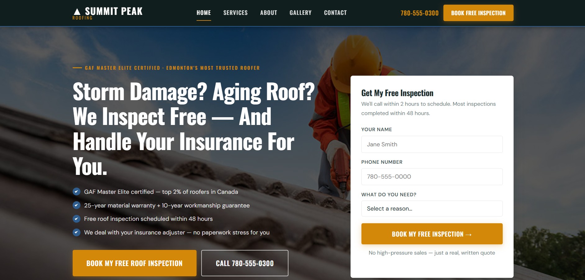Summit Peak Roofing website preview